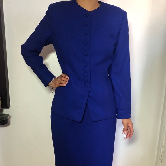 Jones New York Jackets & Blazers - Vintage Petite Jones New York Suit Royal Blue Matching  Cover Buttons Size 8P